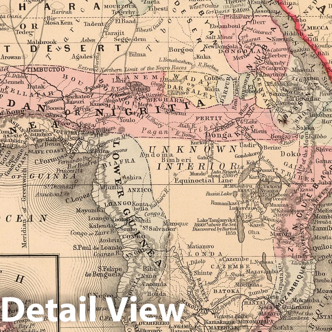 Africa, 1868 - Historical Map Print from Mitchell's New General Atlas