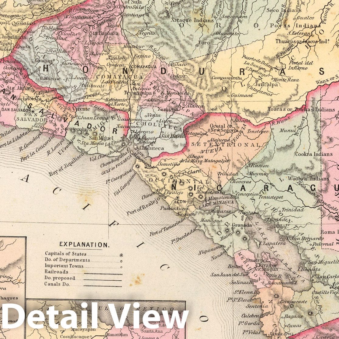 Central America - Railroad Map, 1857 - Historical Map Print