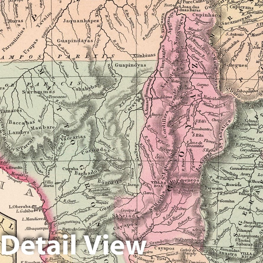 Brazil, Paraguay, and Rio de Janeiro, 1857 - Historical Map Print
