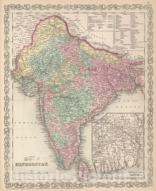 Historic Map : 1857 Hindoostan - Vintage Wall Art