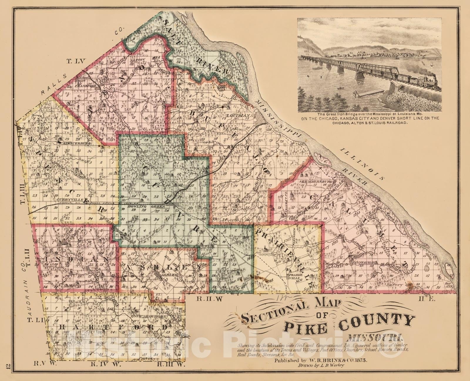 Historic Map - 1875 Pike County, Missouri. - Vintage Wall Art