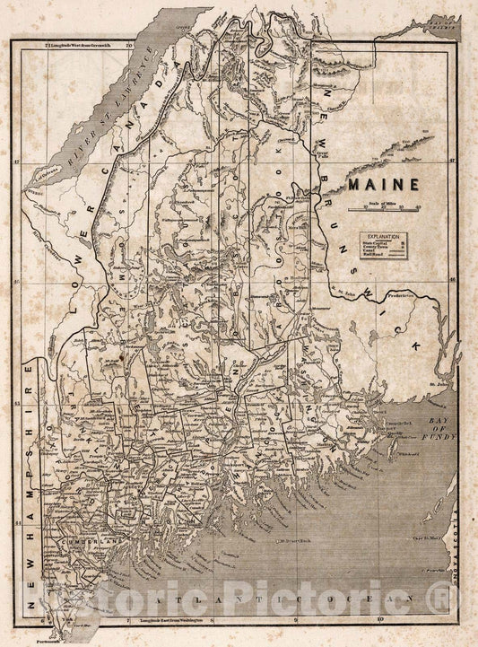 Maine - Railroad Map, 1842 - Historical Map Print