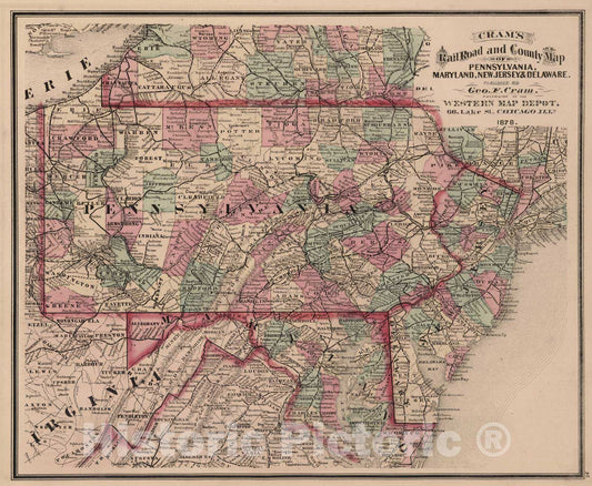 Pennsylvania, Maryland, New Jersey & Delaware Railroad Map 1878 - Cram's Atlas