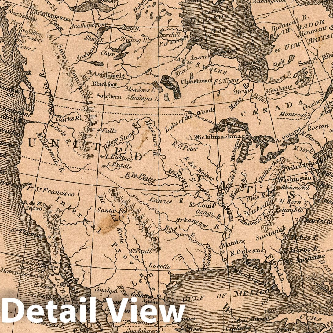 North America - River Map, 1822 - Historical Map Print from The Juvenile Atlas