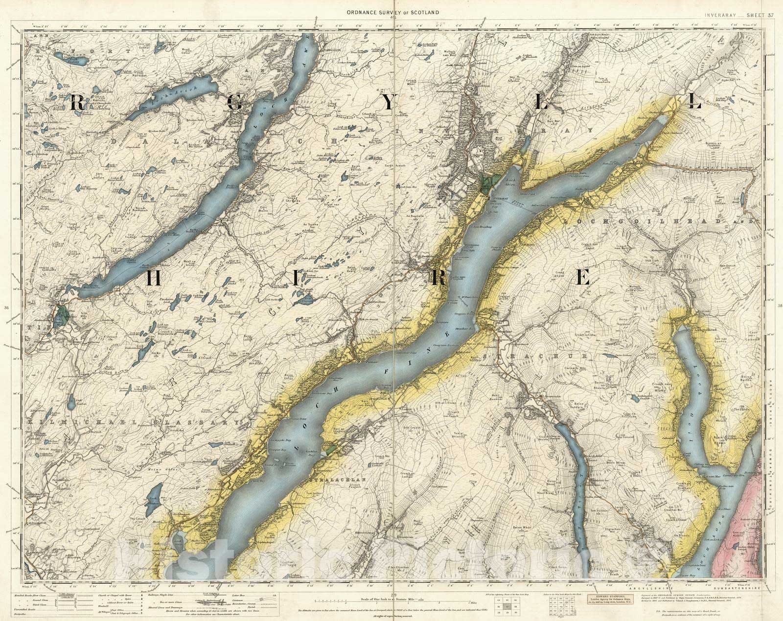 Historic Map : National Atlas - 1897 Volume 1: Sheet 37 - Inveraray - Vintage Wall Art