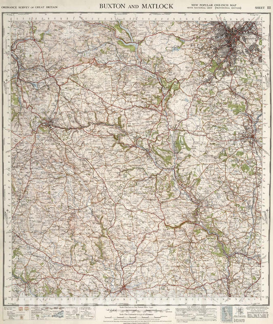Historic Map : National Atlas - 1947 Sheet 111. Buxton and Matlock. - Vintage Wall Art