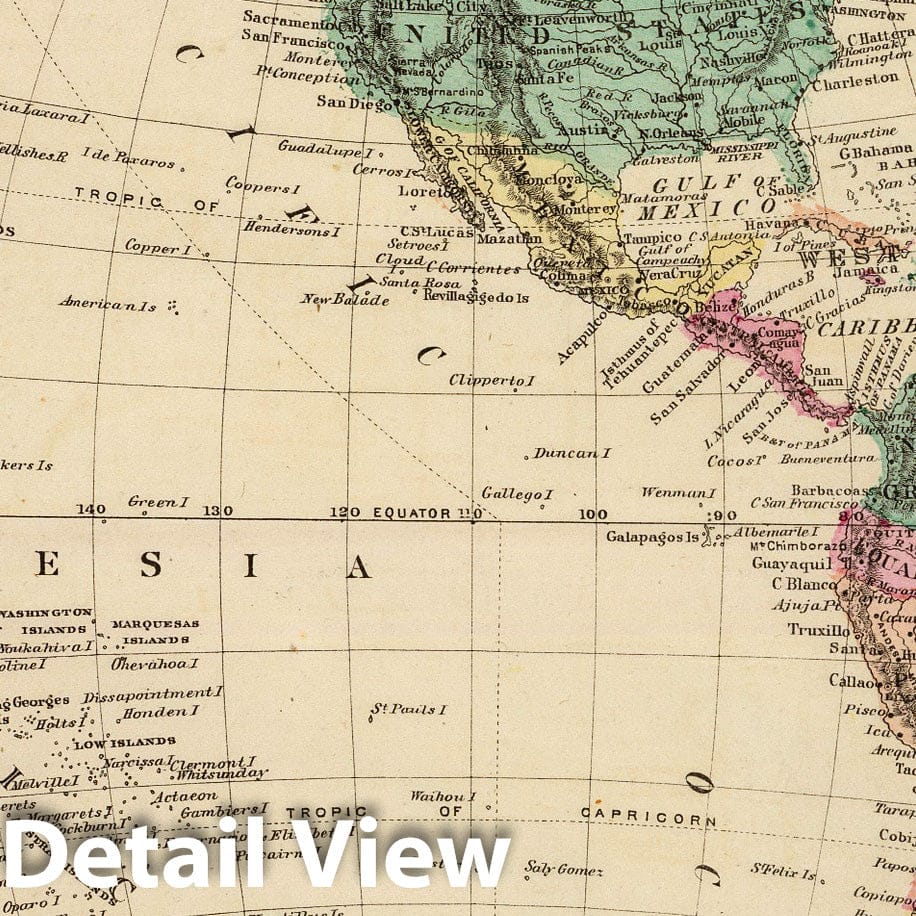 Western Hemisphere, 1875 - Historical Map Print