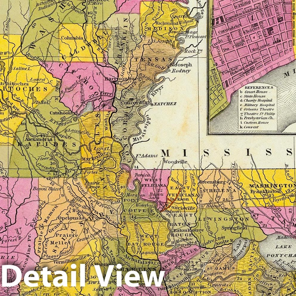 Louisiana - Road Map, 1846 - Historical Map Print