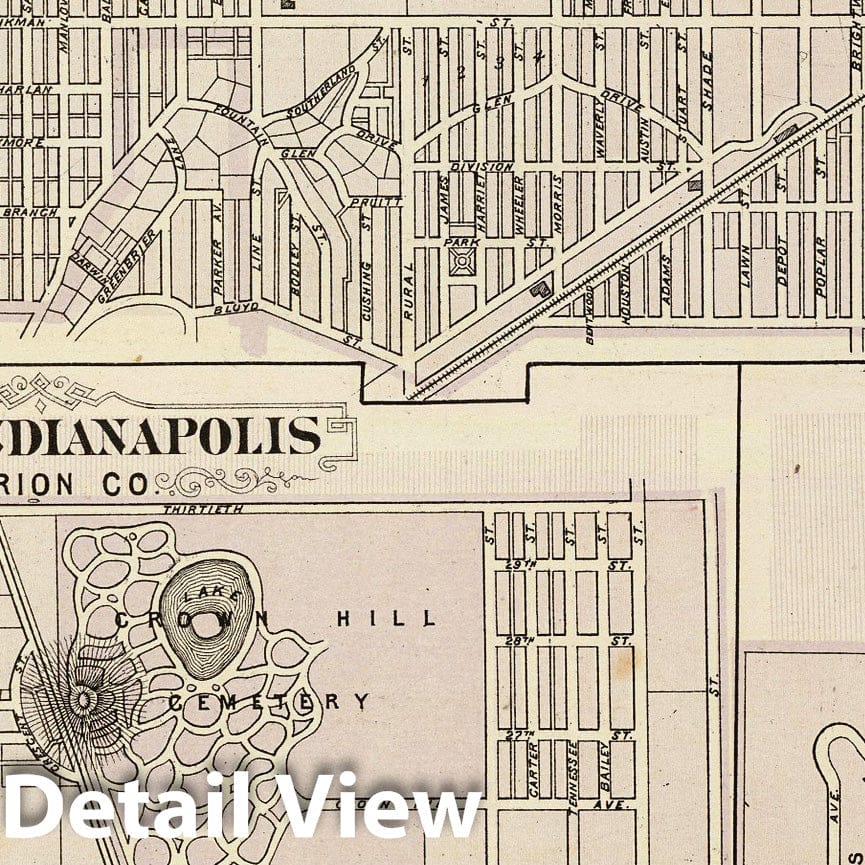 Northern-eastern Indianapolis, Indiana 1876 Historical Map Print