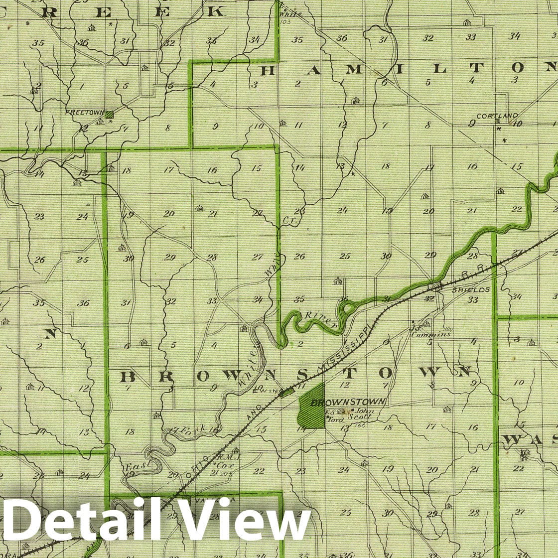 Jackson County, Indiana - Railroad Map, 1876 - Historical Atlas Reproduction