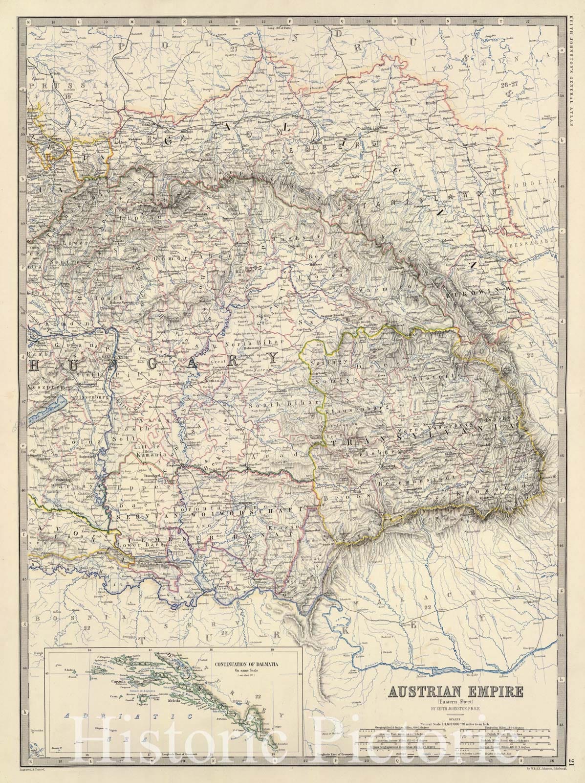 Historic Map : Hungary; Slovakia, Balkan Peninsula 1861 Austria E. , Vintage Wall Art