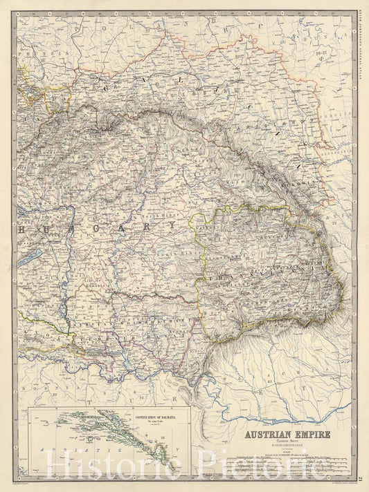 Historic Map : Hungary; Slovakia, Balkan Peninsula 1861 Austria E. , Vintage Wall Art
