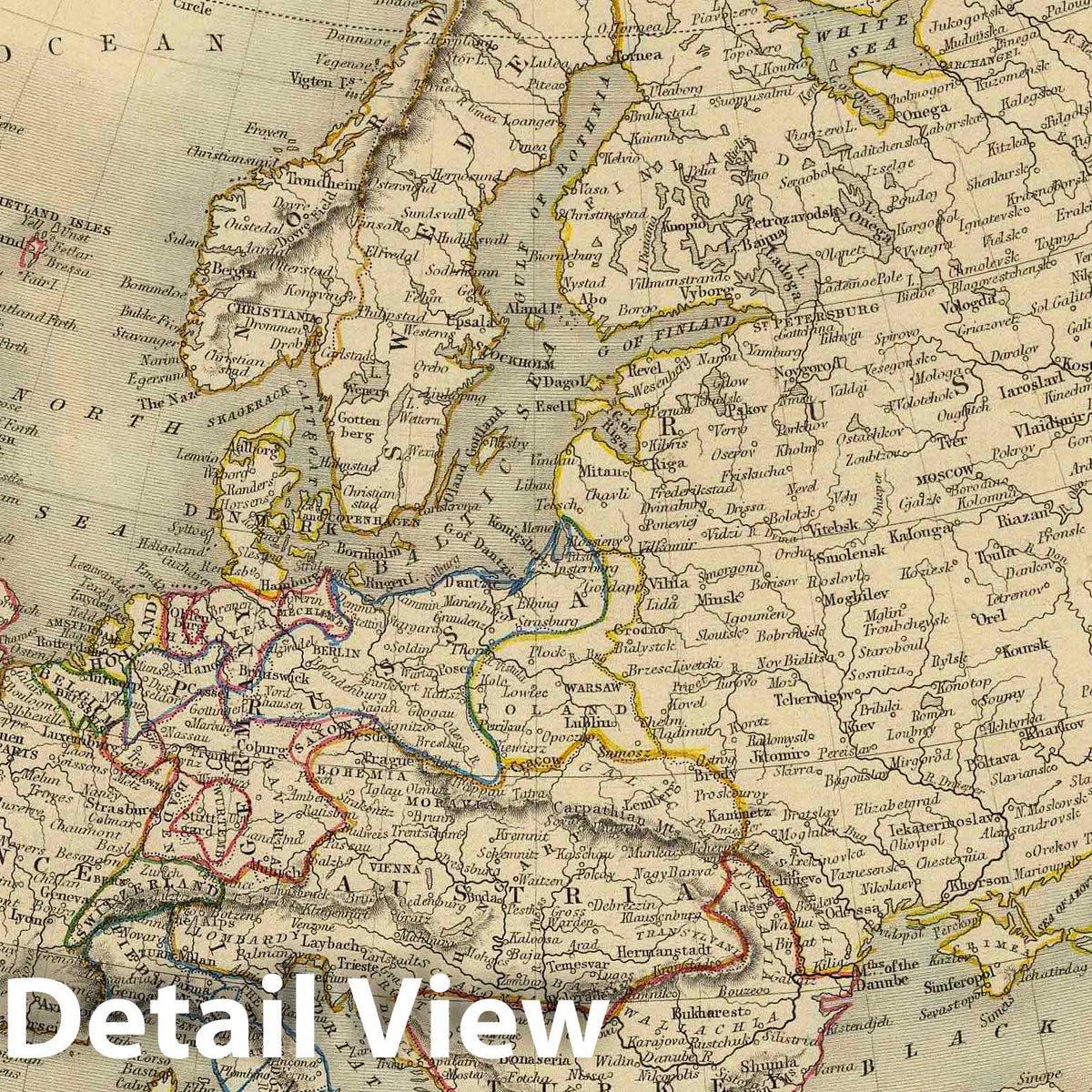 Europe, 1851 - Historical Map Print - Hand-Colored Atlas Plate