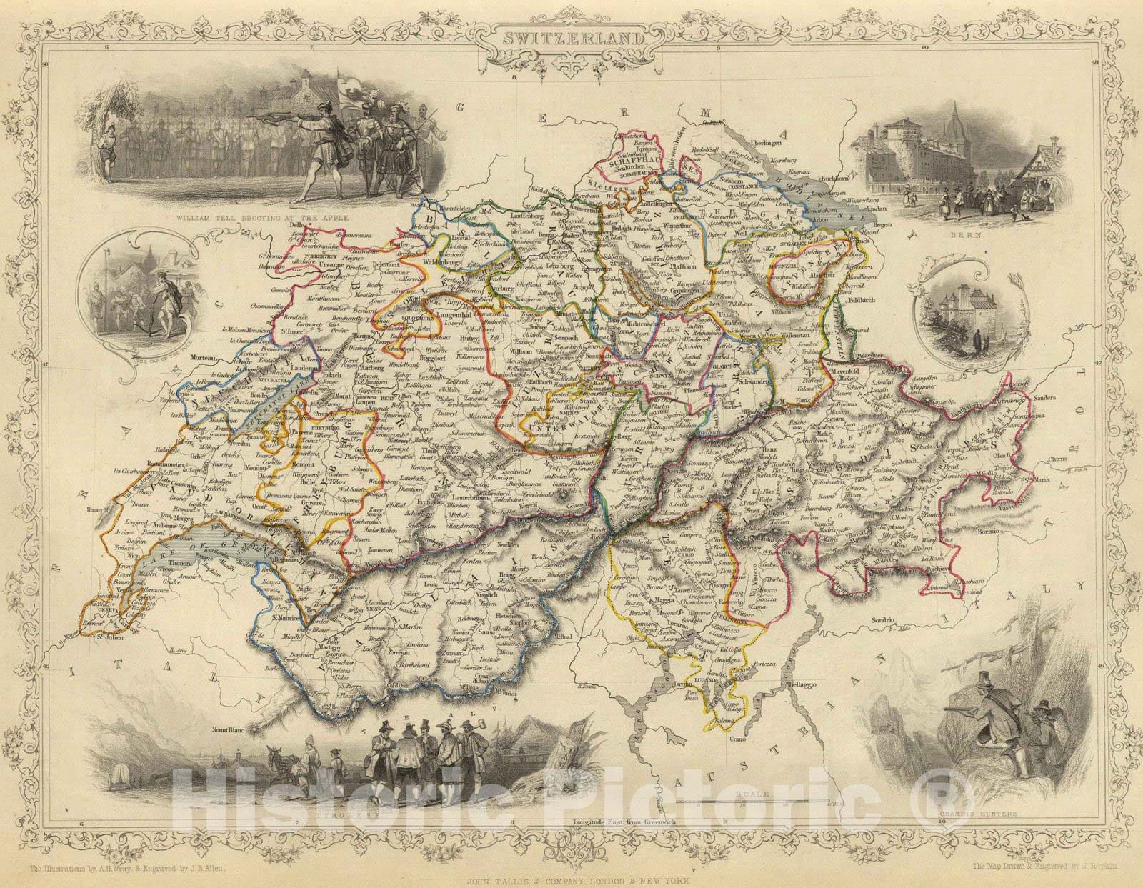 Historic Map : 1851 Switzerland. - Vintage Wall Art