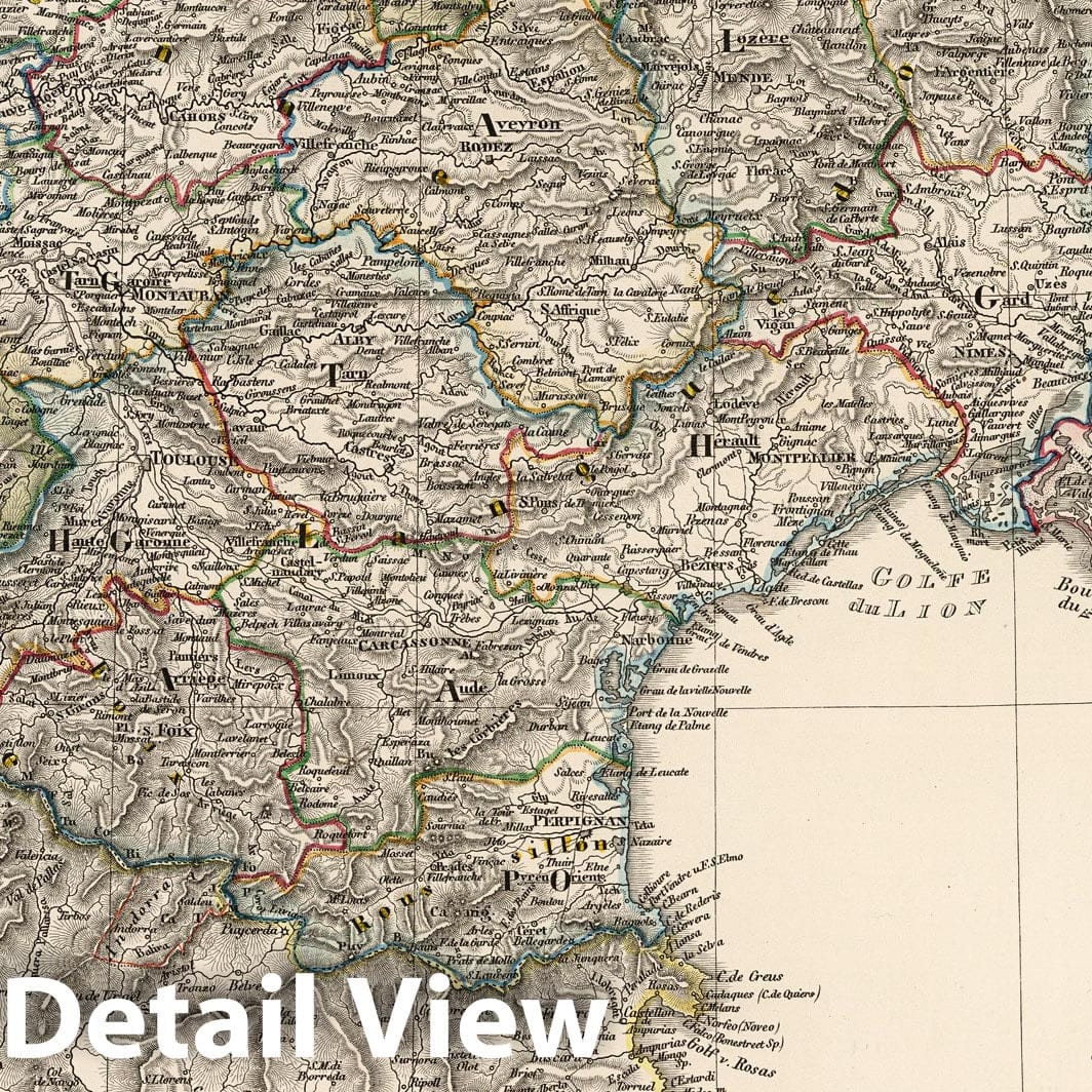 Southern France, 1850 - Historical Map Print from Stieler's Hand-Atlas