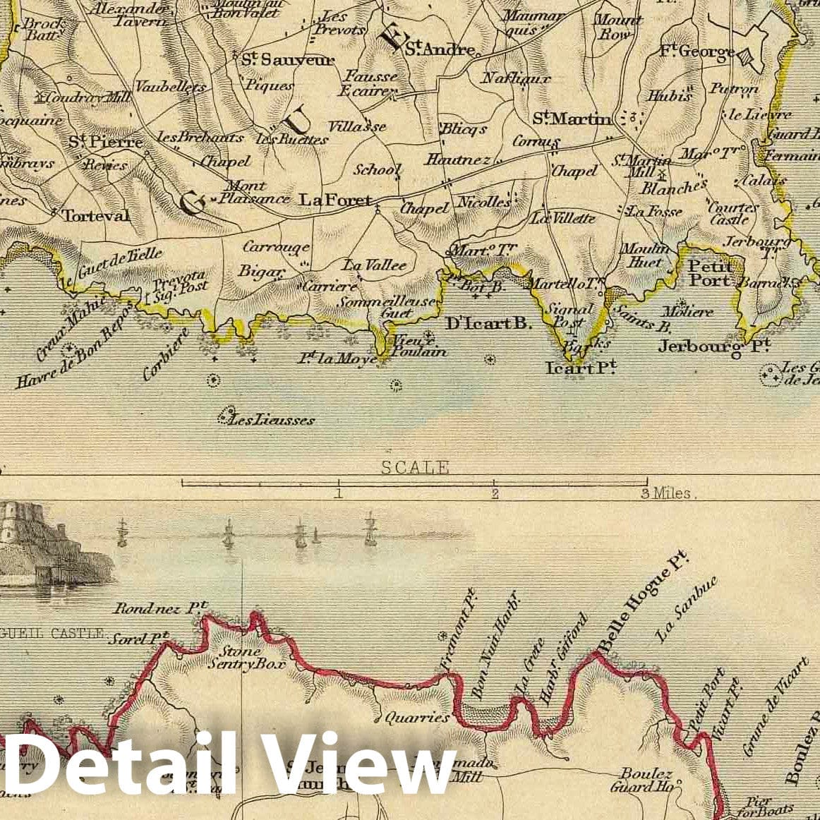 Channel Islands with Inset Map of the English Channel, 1851 - Historical Map Print