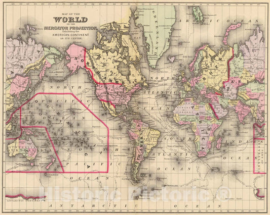 Historic Map - 1890 World Mercator proj, Atlas - Vintage Wall Art