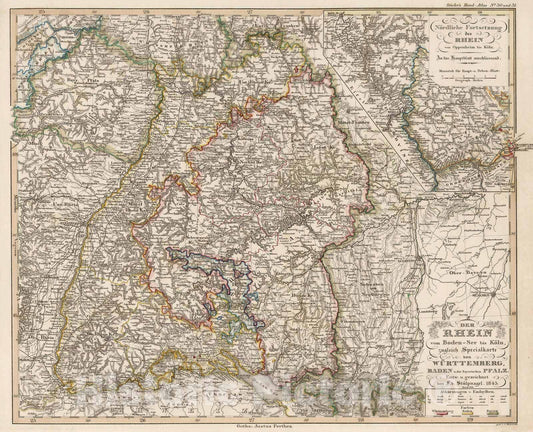 Historic Map : Germany, Rhine River 1850 Der Rhein (Rhine). , Vintage Wall Art