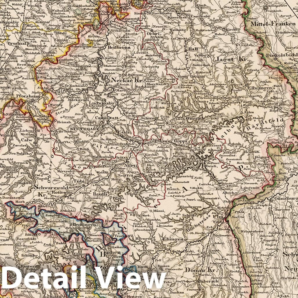 Rhine River, 1850 - Historical Map Print from Stieler's Hand-Atlas