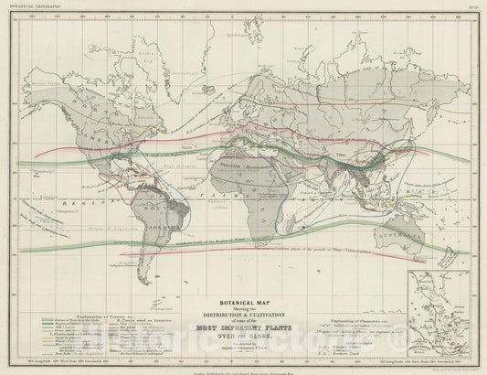 Historic Map : 1850 Distribution of Crops and Trees. - Vintage Wall Art
