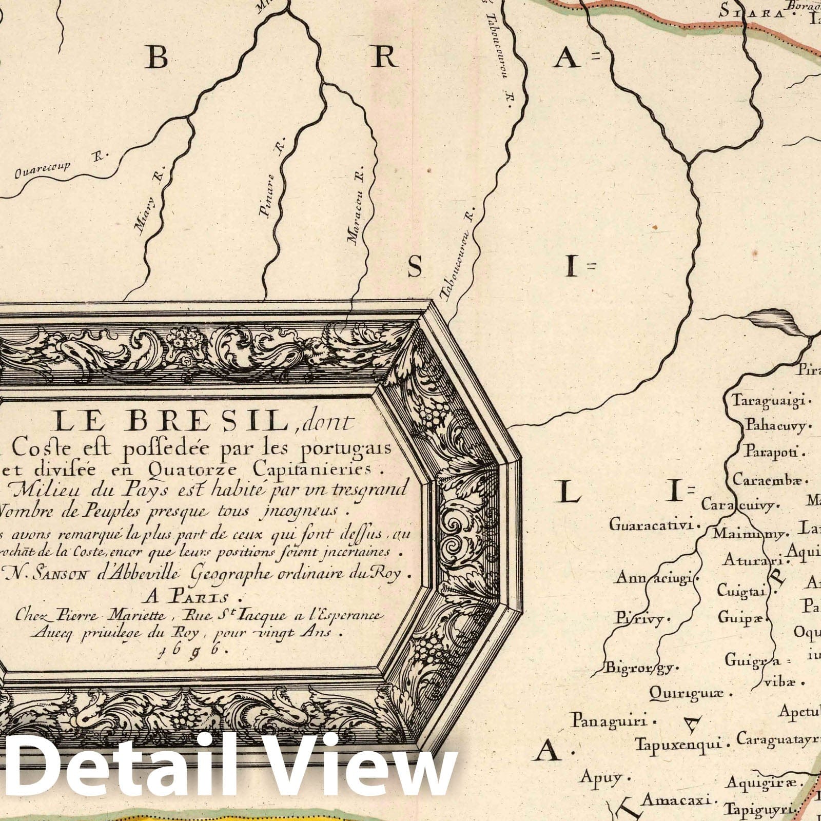 Brazil, 1696 - Historical Map Print from Sanson's French Atlas