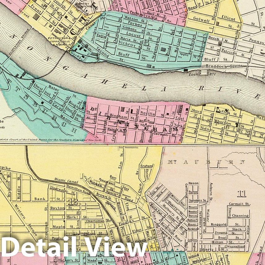 Pittsburgh, Allegheny, and Cincinnati - 1856 Historical Map Print