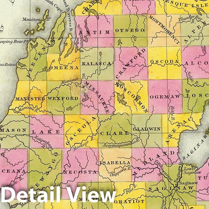 Michigan - Road Map, 1846 - Historical Map Print