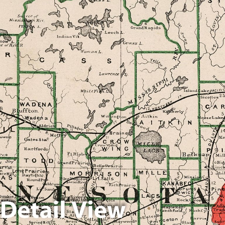 Historic Map : 1883 New Rail Road and County Map of Minnesota. - Vintage Wall Art