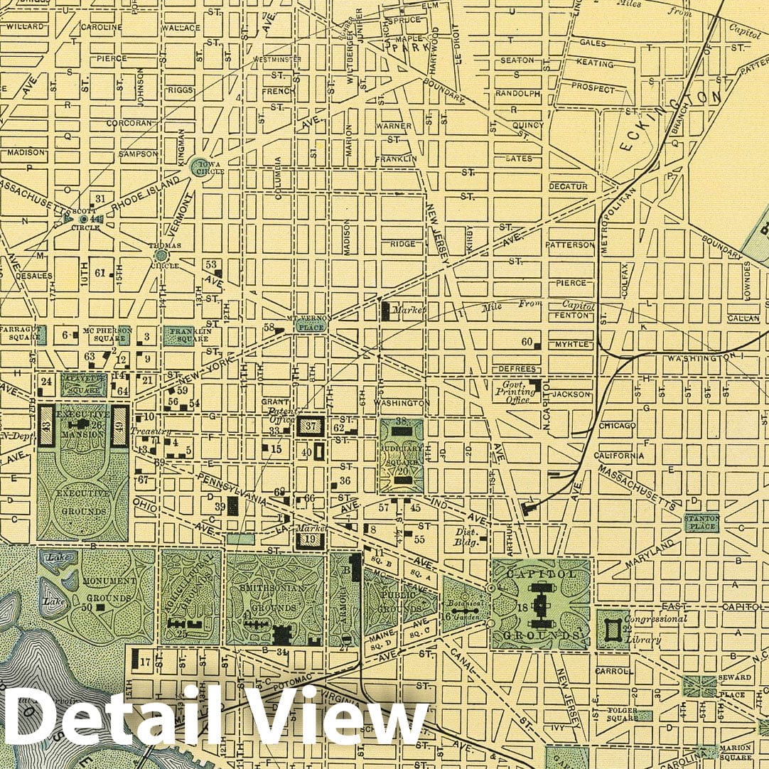 Washington, District of Columbia - Railroad Map, 1891 - Historical Map Print