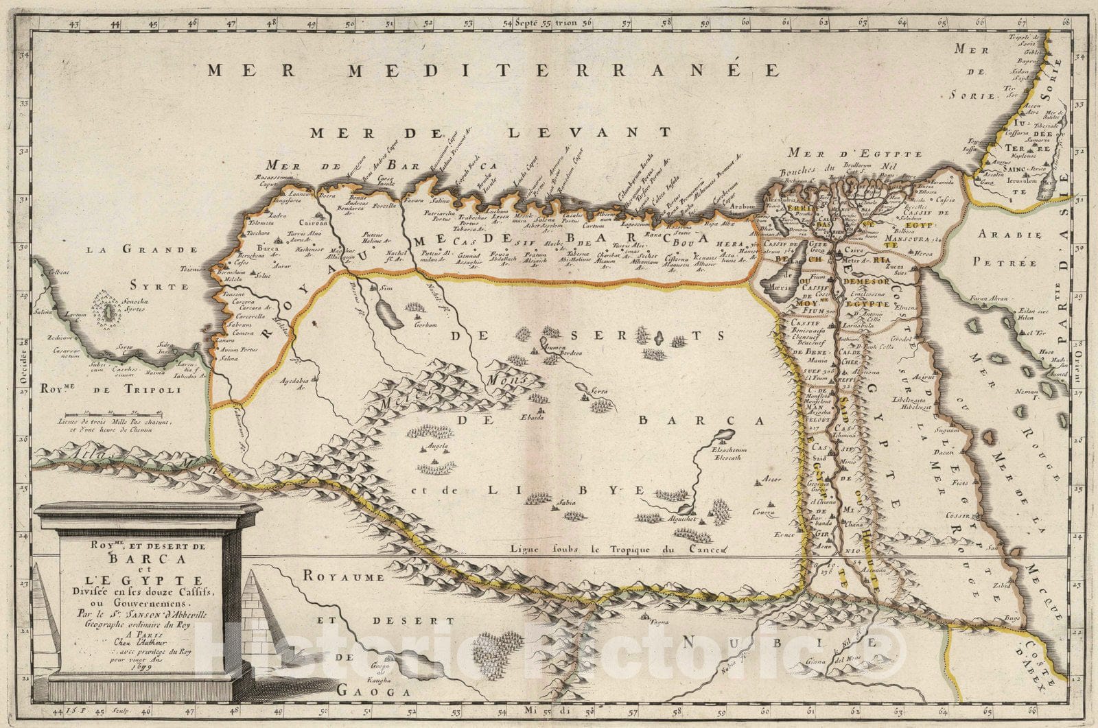 Historic Map : 1699 Kingdom and Desert of Barca (Libya) and Egypt. - Vintage Wall Art