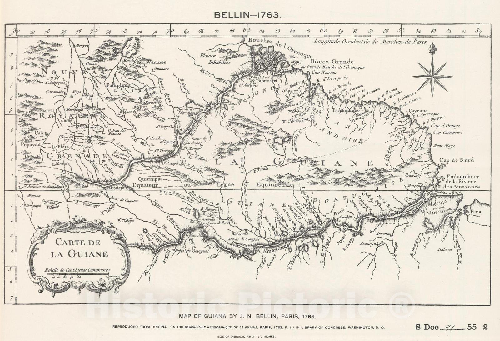 Historic Map : National Atlas - 1763 Guiana by Bellin. - Vintage Wall Art