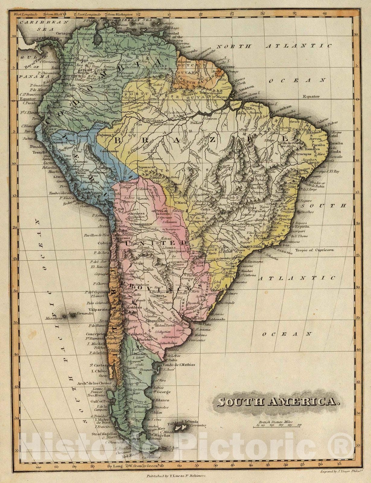 Historic Map : 1823 South America. - Vintage Wall Art