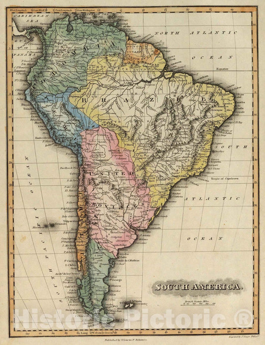 South America - River Map, 1823 - Historical Map Reproduction