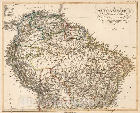 South America - Plate No. LX, 1850 - Stieler's Hand-Atlas Historical Map Print