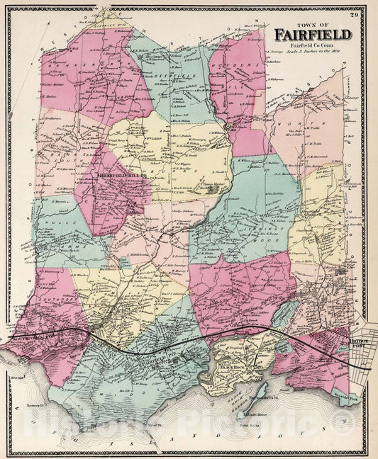 Fairfield, Connecticut Property Map 1867 - Beers Atlas Historical Reproduction