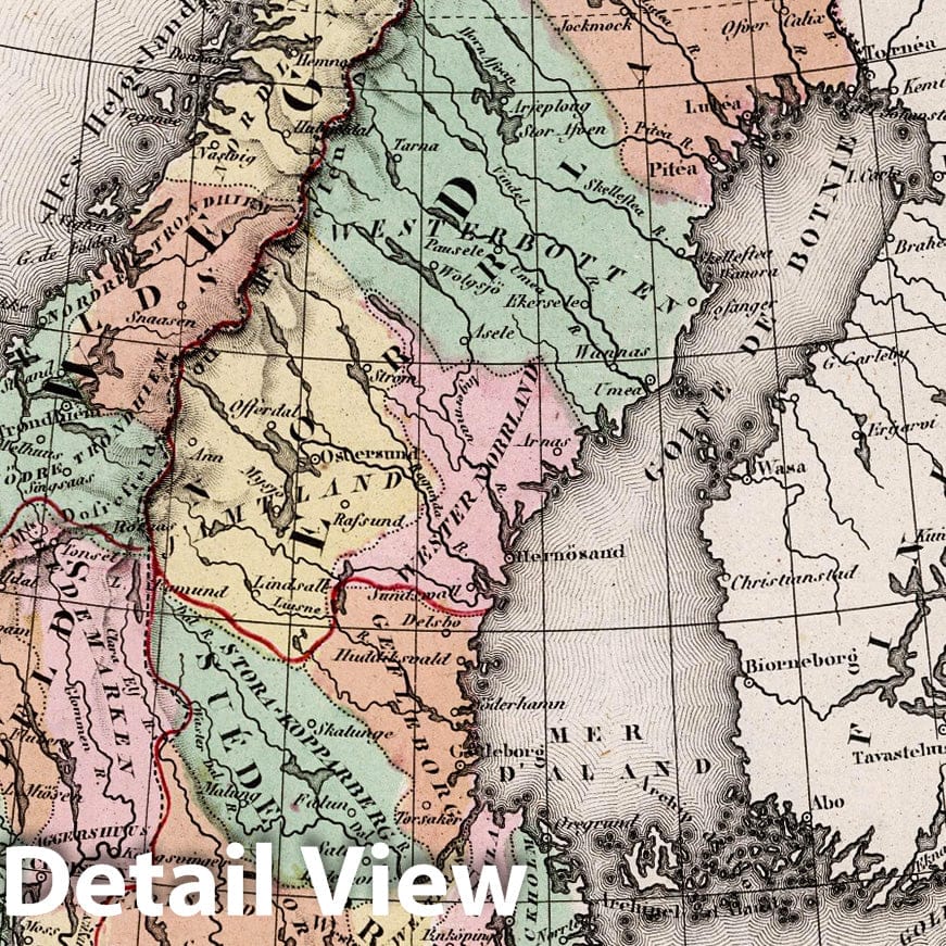 Sweden, Norway, Denmark & Iceland 1852 Historical Map Print