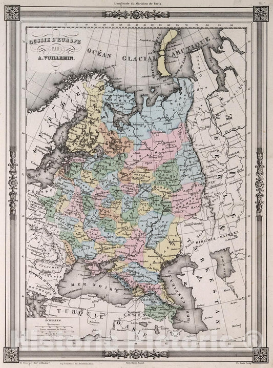 Historic Map : Belarus, 1852 Russie D'Europe. , Vintage Wall Art