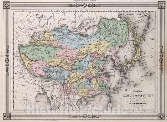 Historic Map : China, 1852 Empires Chinois et Japonnais. , Vintage Wall Art