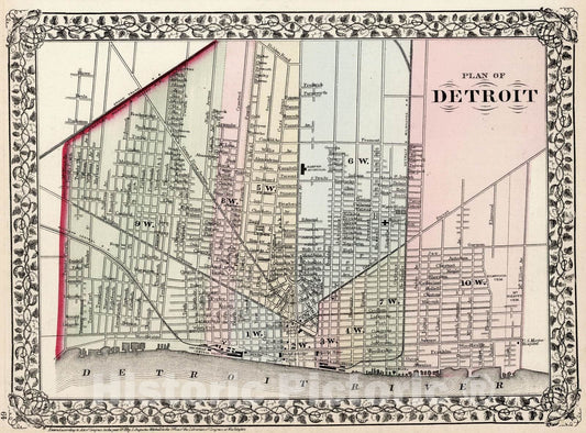 Historic Map : 1874 Plan of Detroit - Vintage Wall Art
