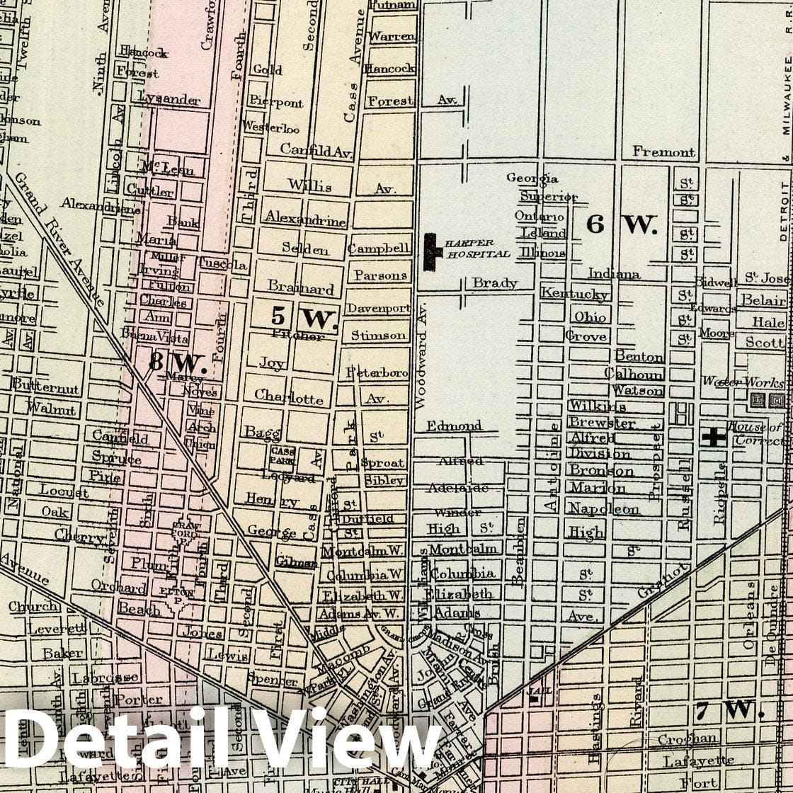 Detroit, Michigan - Railroad Map, 1874 - Historical Map Print