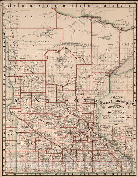 Minnesota - Railroad Map, 1878 - Cram's Standard American Atlas
