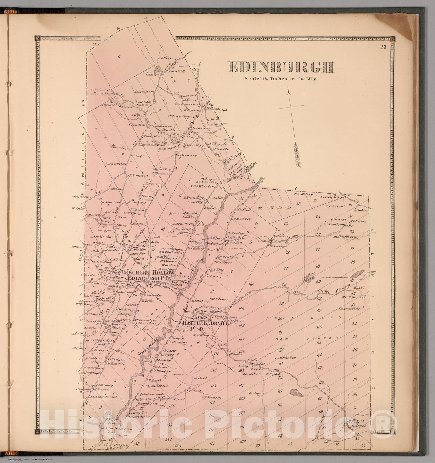 Historic Map : 1866 Edinburgh (Edinburg), Saratoga County, New York. - Vintage Wall Art