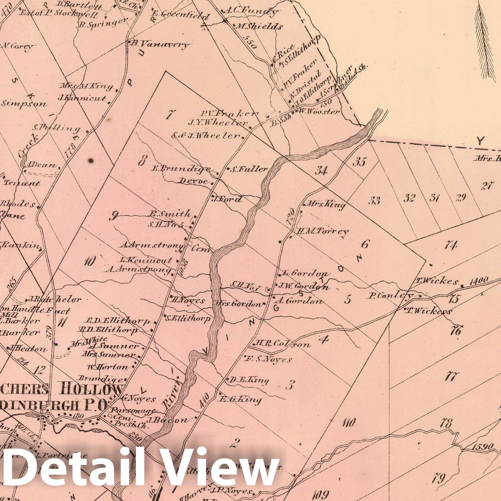 Edinburgh - Property Map, 1866 - Saratoga County New York Historical Reproduction
