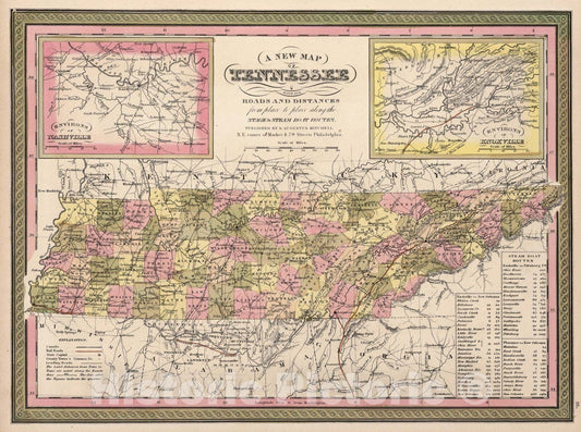 Tennessee with Nashville and Knoxville Insets 1850 Historical Map Print