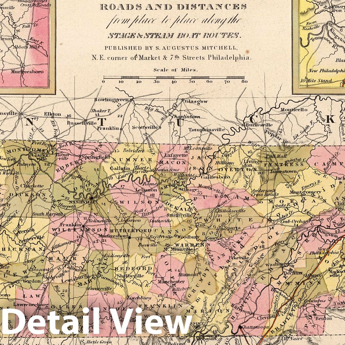 Tennessee with Nashville and Knoxville Insets 1850 Historical Map Print