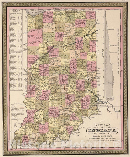 Historic Map : 1850 Indiana. - Vintage Wall Art