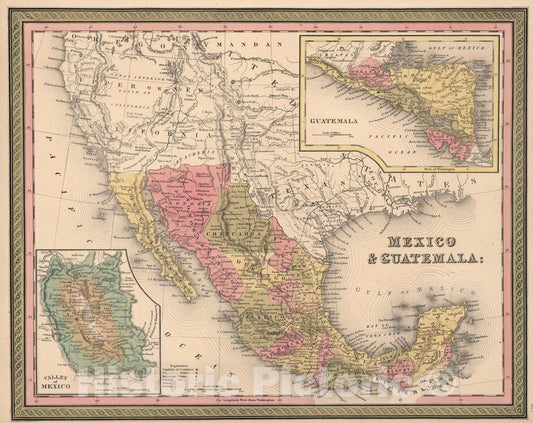 Mexico and Guatemala, 1850 - Historical Map Print