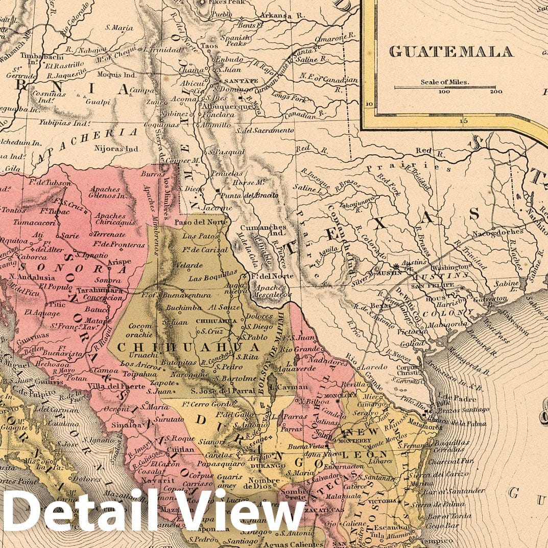 Mexico and Guatemala, 1850 - Historical Map Print