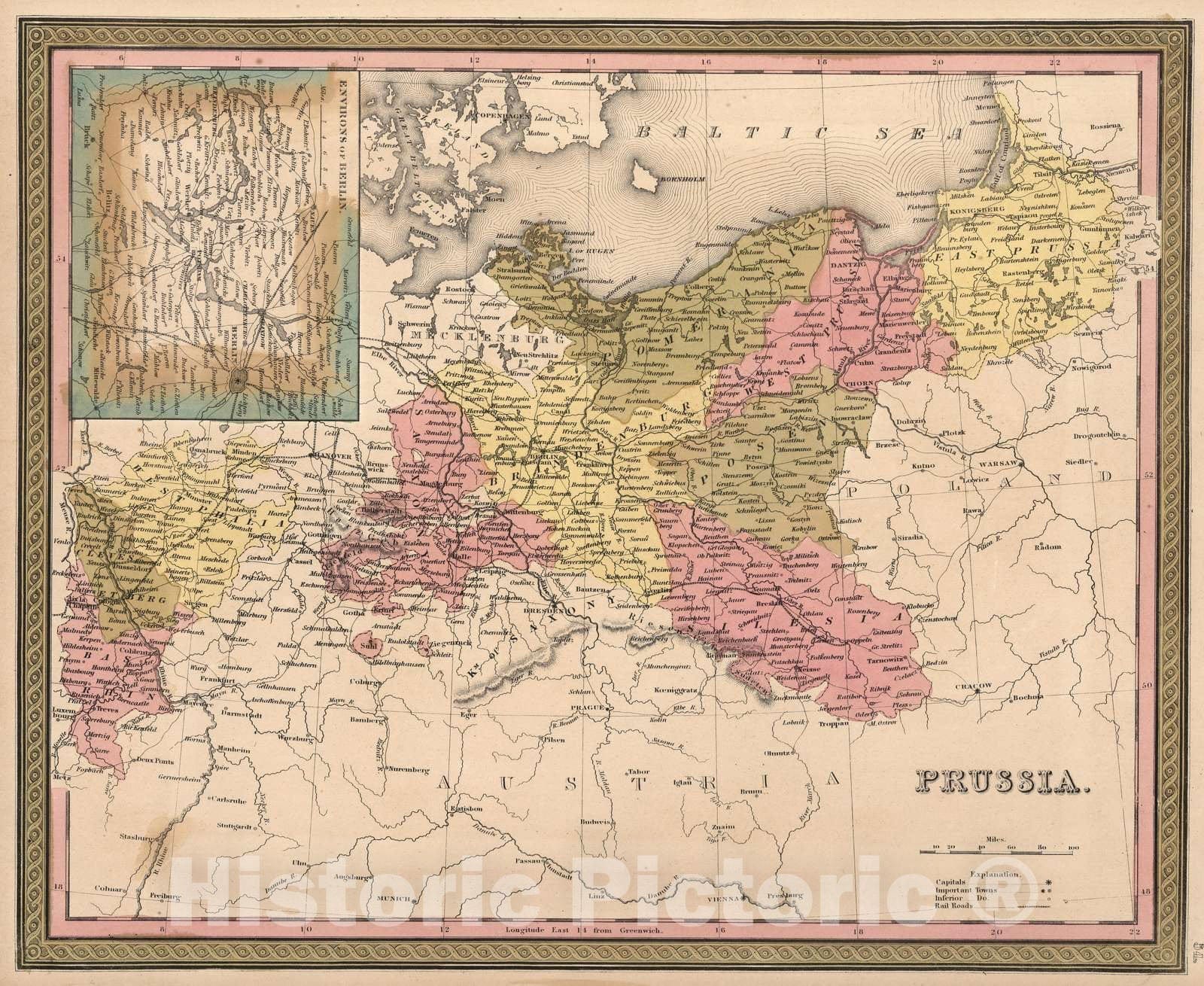 Prussia with Environs of Berlin, 1850 - Historical Map Print