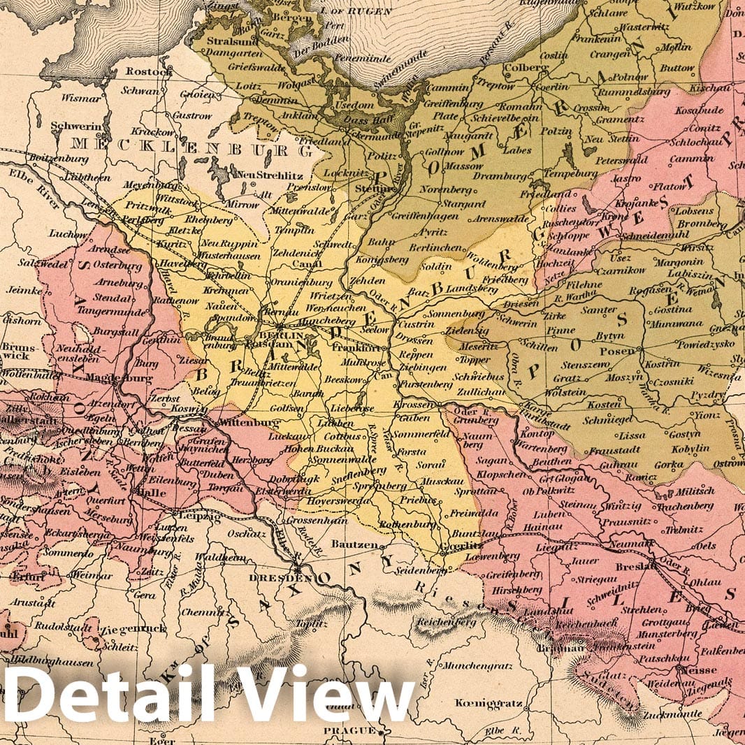 Prussia with Environs of Berlin, 1850 - Historical Map Print